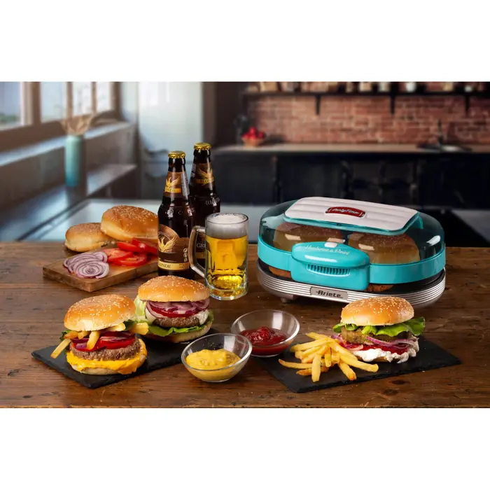 Ariete Hamburger Grill Party Time (light blue/silver, 1,200 watts, 50's style)
