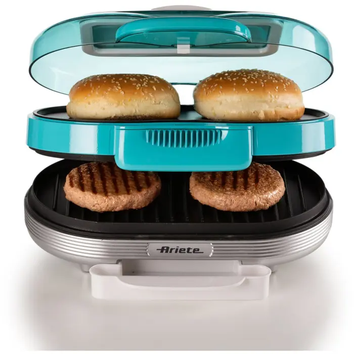 Ariete Hamburger Grill Party Time (light blue/silver, 1,200 watts, 50's style)