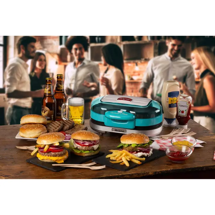 Ariete Hamburger Grill Party Time (light blue/silver, 1,200 watts, 50's style)