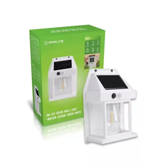 Asalite LED solar wall lamp IP44 3W 3000K (100 lumens), white
