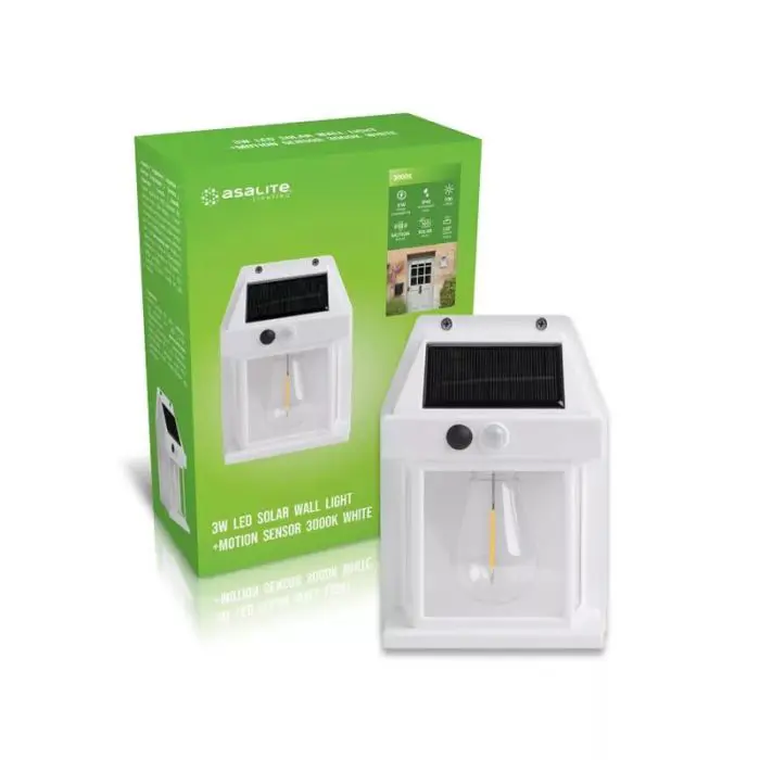 Asalite LED solar wall lamp IP44 3W 3000K (100 lumens), white