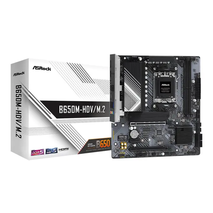 Asrock AMD B650M-HDV/M.2, S.AM5, DDR5/6400, PCIe 4.0, HDMI/DP, mATX