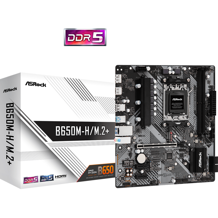 Asrock AMD B650M-H/M.2+, AM5, DDR5/6400, PCIe 4.0, HDMI/DP