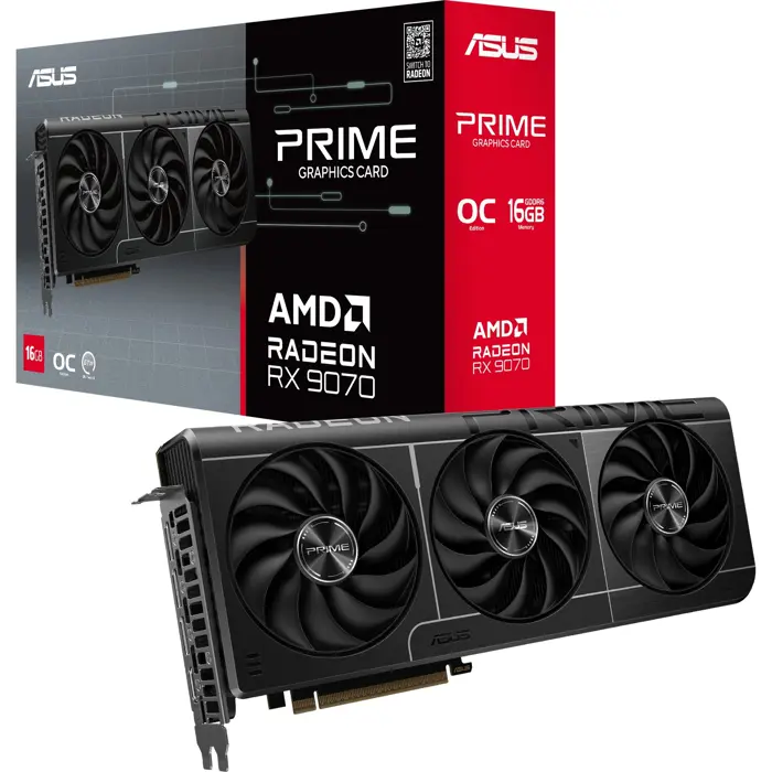 ASUS Radeon RX 9070 PRIME GAMING OC, graphics card gray, RDNA4, GDDR6, 3x DisplayPort, 1x HDMI