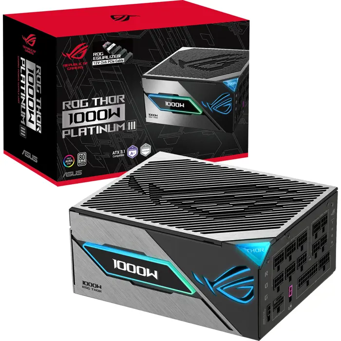 Asus ROG THOR 1000W Platinum III E (black, 1x 12 pin high power GPU, 4x PCIe, cable management, 1000 watts)