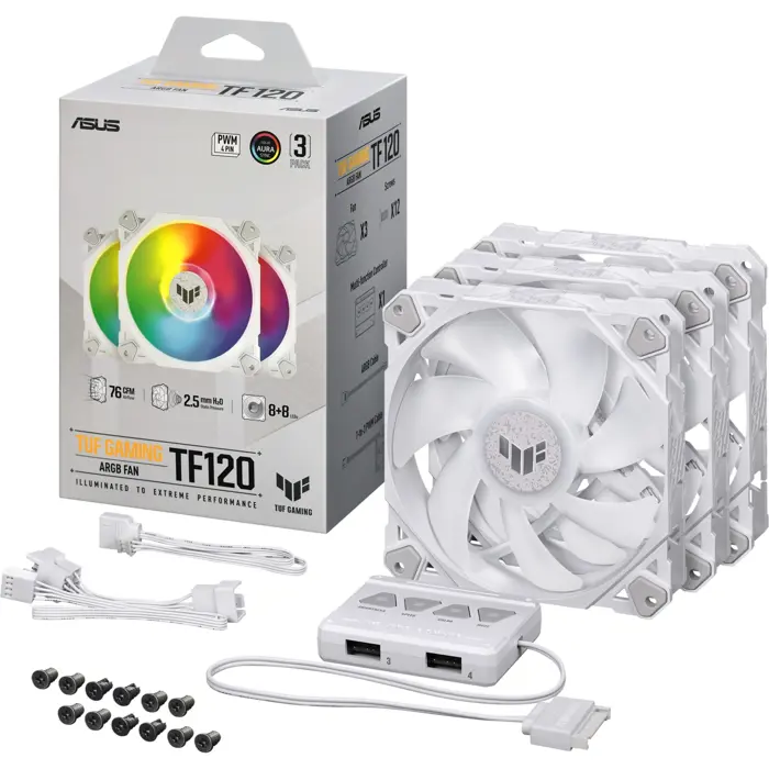 ASUS TUF Gaming TF120 ARGB case fan White Edition 3IN1 (white, pack of 3, incl. ARGB controller)