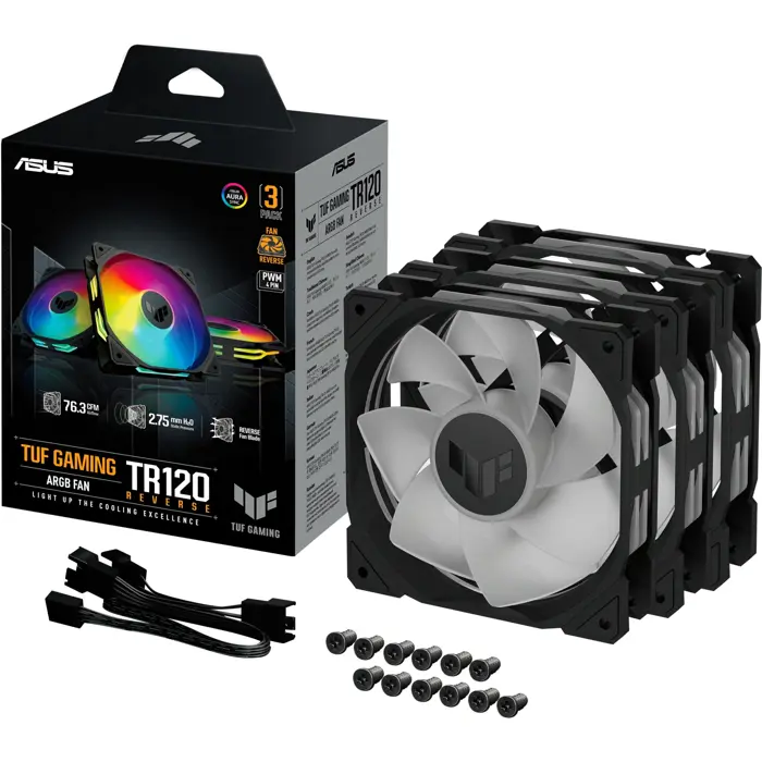 ASUS TUF GAMING TR120 ARGB, case fan (black/transparent, reverse blade, 3-pack)