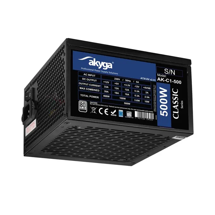 ATX 500W Power Supply Akyga AK-C1-500 P4+4 2x PCI-E 6+2 pin 4x SATA 2x Molex APFC FAN 12cm