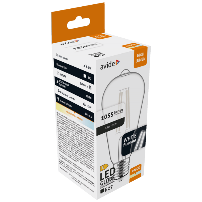Avide Žarulja, LED 8.9W, E27, 4000K, 230V AC, bijela svjetlost - White Filament ST64 8.5W E27