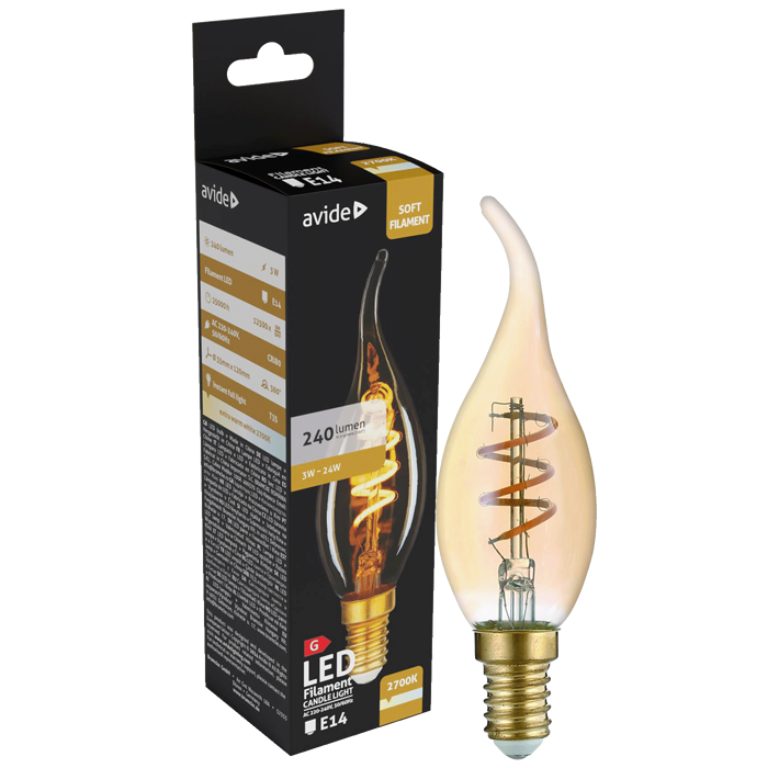 Avide Žarulja,LED 3W,E14,2700K,230V AC,topla bijela svjetlost - Soft Filament Candle Flame 3W E14