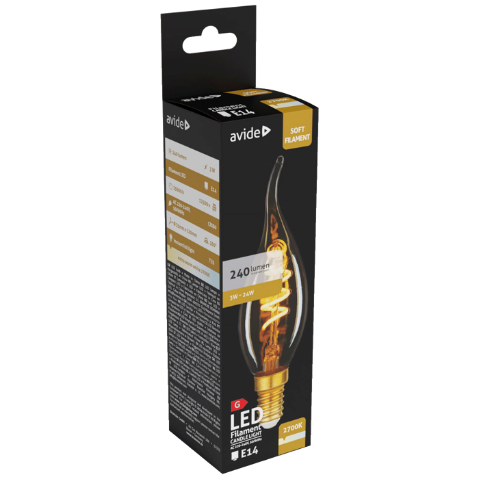 Avide Žarulja,LED 3W,E14,2700K,230V AC,topla bijela svjetlost - Soft Filament Candle Flame 3W E14
