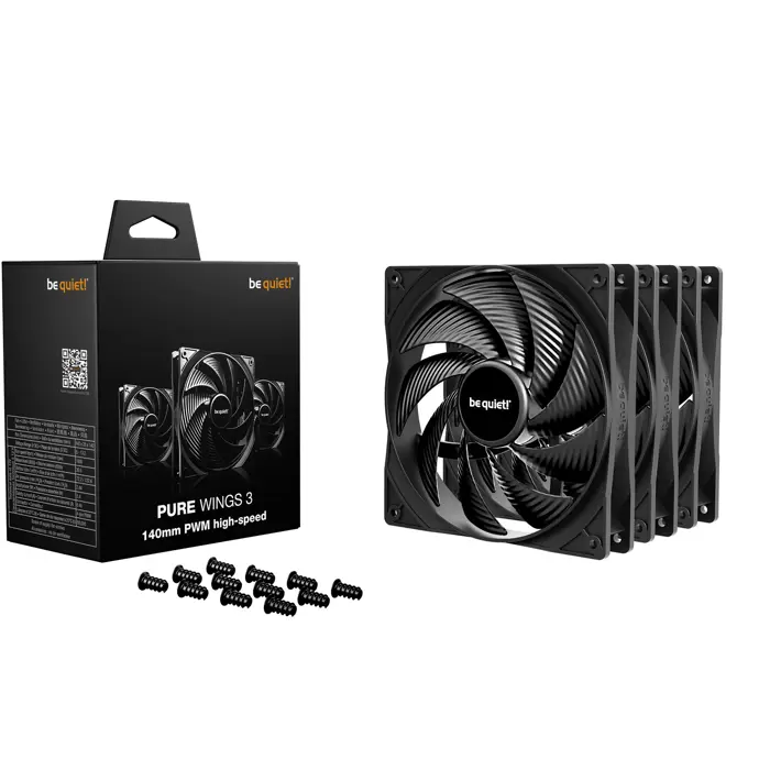 be quiet! Pure Wings 3 140mm PWM high-speed 3-pack, case fan black, 3-pack, 140 mm