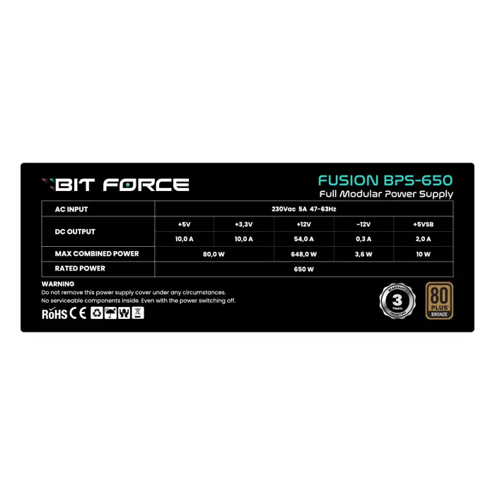 BIT FORCE napajanje 650W 80PLUS BRONZE FUSION BPS-650 modularno ATX 3.1 PCI-E 5.1
