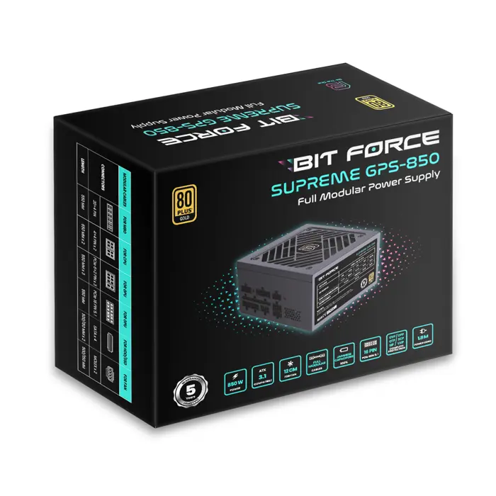BIT FORCE napajanje 850W 80PLUS GOLD SUPREME GPS-850 modularno ATX 3.1 PCI-E 5.1 FDB