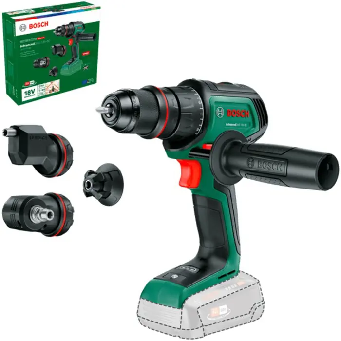 Bosch Cordless Drill AdvancedDrill 18V-80 QuickSnap Solo + accessories (green/black, without battery and charger, POWER FOR ALL ALLIANCE)