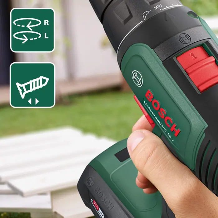 Bosch Cordless drill UniversalDrill 18V (green/black, 2x Li-ion battery 1.5Ah, case)