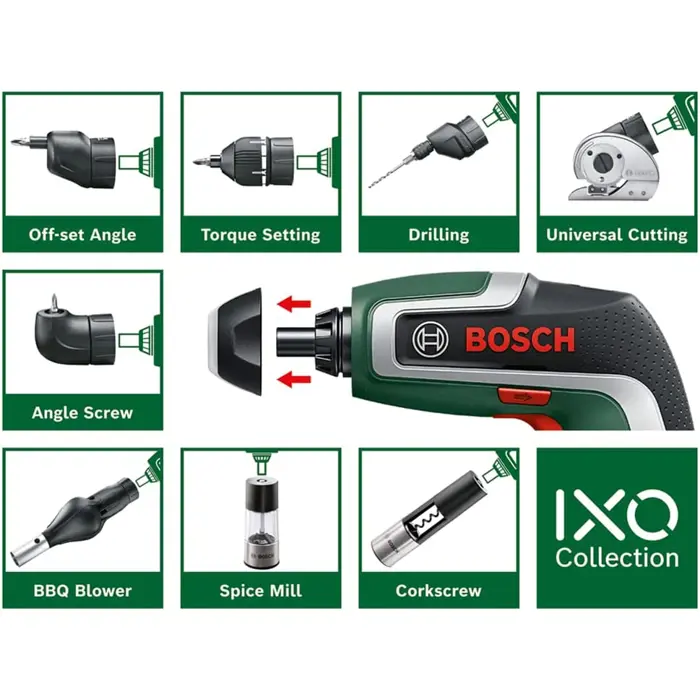 Bosch Cordless Screwdriver IXO 7 Set, 3.6V (green/black, Li-Ion battery 2.0Ah)