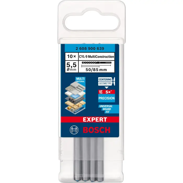 Bosch Expert CYL-9 MultiConstruction drill bit, 5.5mm, 10 pieces (working length 50mm)