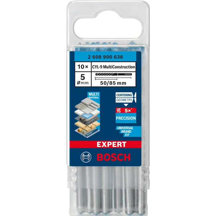 Bosch Expert CYL-9 MultiConstruction drill bits, 5mm, 10 pieces (working length 50mm)