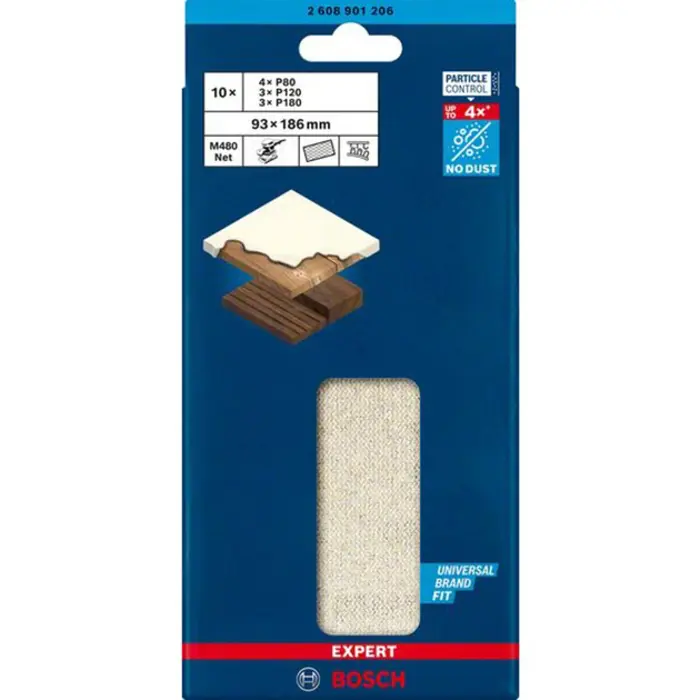 Bosch Expert M480 grid structure sanding sheet set 93 x 186mm, K80 / 120 / 180 (10 pieces, for orbital sanders)