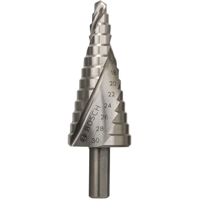 Bosch HSS step drill, 6mm - 30mm (13 steps, with spiral flute)