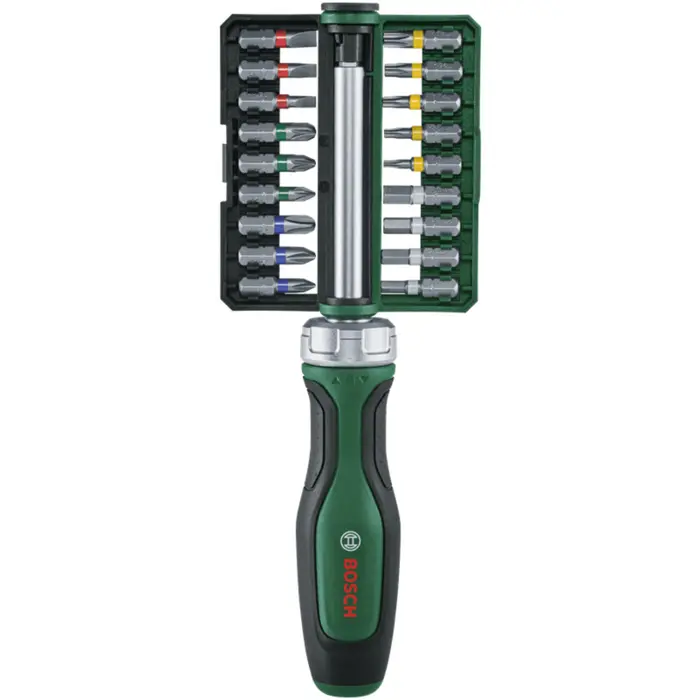 Bosch Powertools bit ratchet screwdriver with bit set, 19 pieces (green/black, torque up to 36 Nm)
