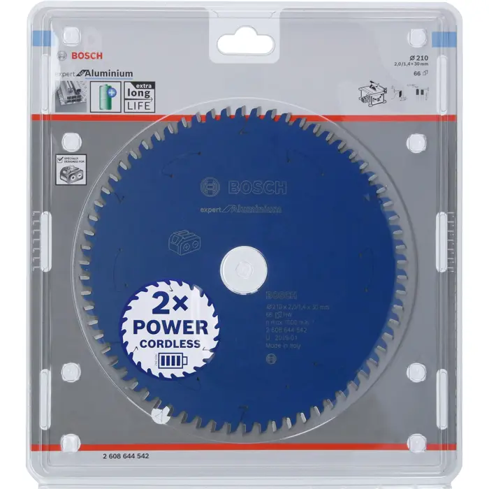 Bosch Powertools circular saw blade Expert for Aluminium, 210mm, 66Z (bore 30mm, for cordless table saws)