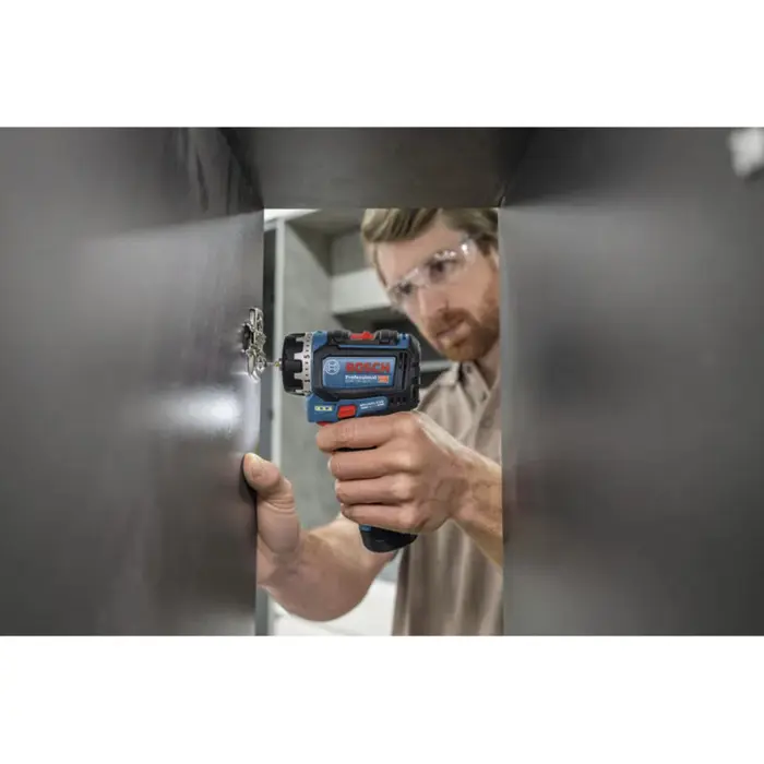 Bosch Powertools cordless drill/driver GSR 12V-32 FC Professional, 12Volt (blue/black, 2x Li-ion battery 2.0Ah, L-BOXX, metal drill chuck attachment, angle attachment, eccentric attachment)