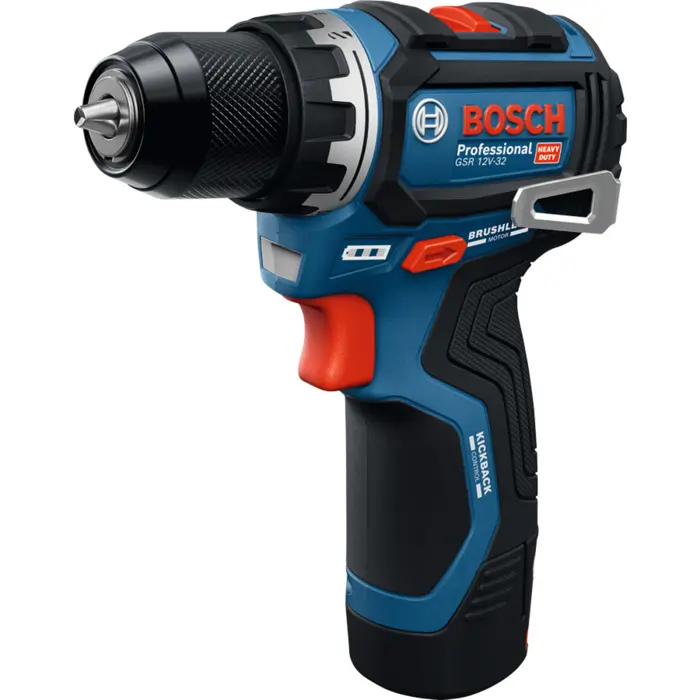 Bosch Powertools cordless drill/driver GSR 12V-32 Professional, 12Volt (blue/black, 2x Li-ion battery 2.0Ah, 36-piece accessory set, tool bag)