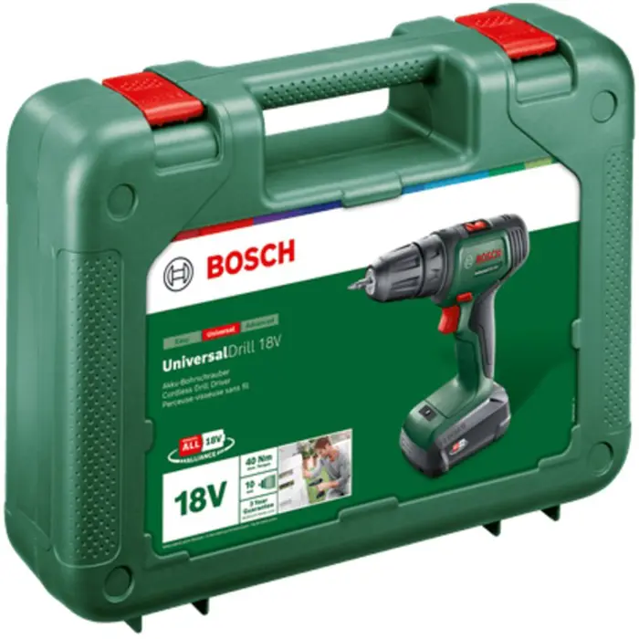 Bosch Powertools Cordless Drill/Driver UniversalDrill 18V (green/black, Li-ion battery 2.5Ah, case, POWER FOR ALL ALLIANCE)
