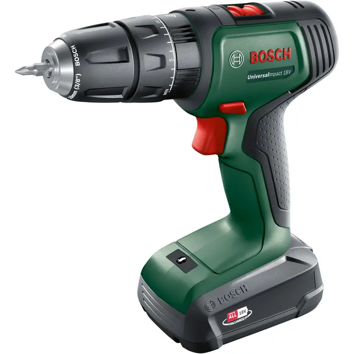 Bosch Powertools cordless impact drill UniversalImpact 18V (green/black, 2x Li-ion battery 1.5Ah, 241-piece set)