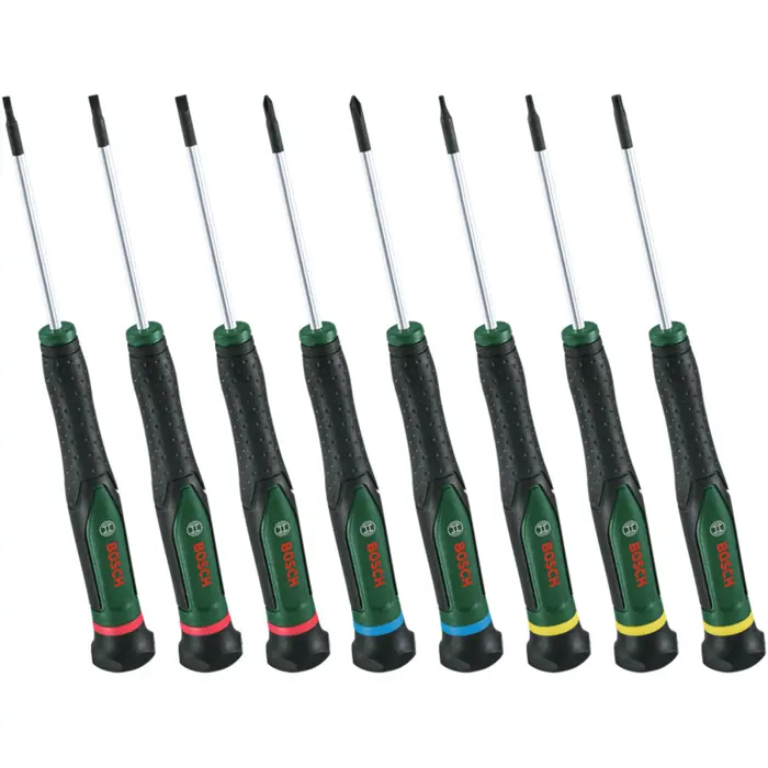 Bosch Powertools precision screwdriver set, 8 pieces (green/black, slotted, hexagonal and cross-head)