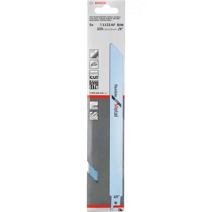 Bosch Powertools reciprocating saw blade S 1122 AF Flexible for Metal, pack of 5 (length 225mm)