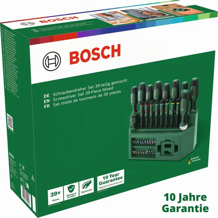 Bosch Powertools Screwdriver Set Mixed, 39-piece (green/black, with practical stand)