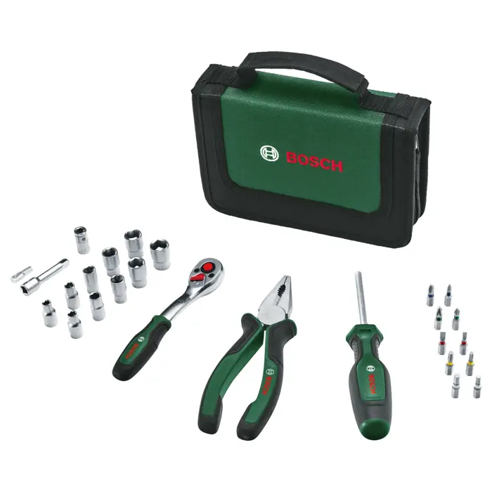 Bosch Powertools starter tool set, 26 pieces (green/black, with textile zip case)