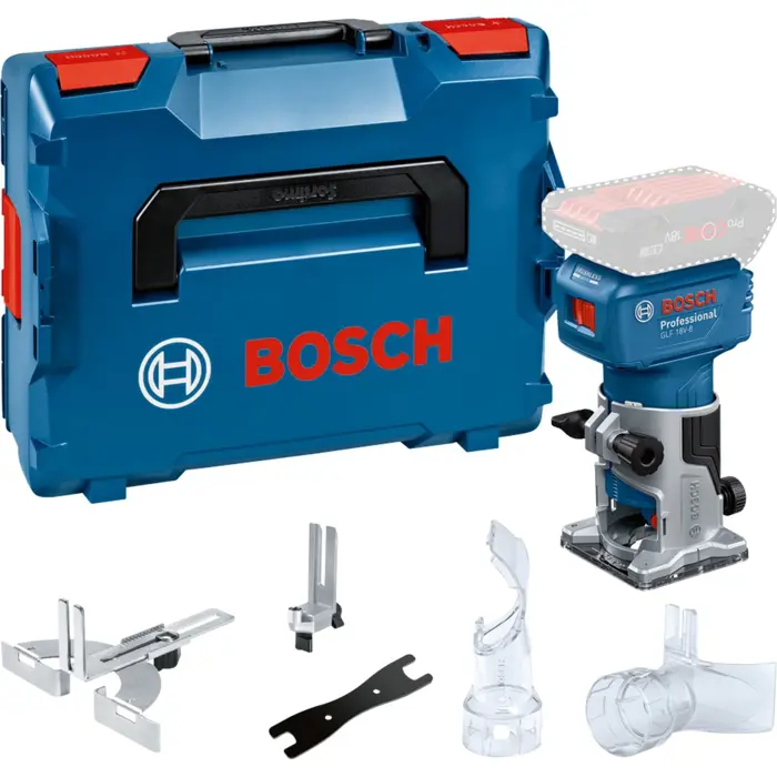 Bosch Professional Cordless Edge Router / Laminate Cutter GLF 18V-8 Professional solo, 18 Volt, router blue/black, without battery and charger, in L-BOXX