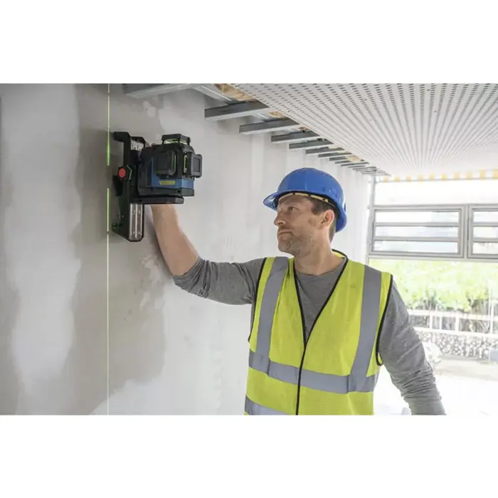 Bosch Professional Cordless Line Laser GLL 12V-100-33 CG Professional blue/black, Li-Ion battery 12V 2.0Ah, green laser lines, including universal holder LB 10, ceiling clamp DK 20, L-BOXX