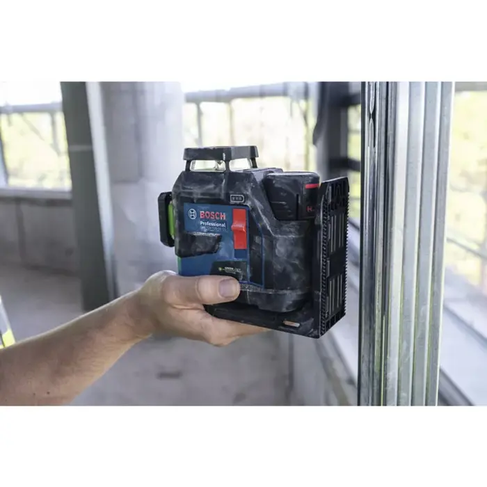 Bosch Professional Cordless Line Laser GLL 12V-100-33 CG Professional blue/black, Li-Ion battery 12V 2.0Ah, green laser lines, including universal holder LB 10, ceiling clamp DK 20, L-BOXX