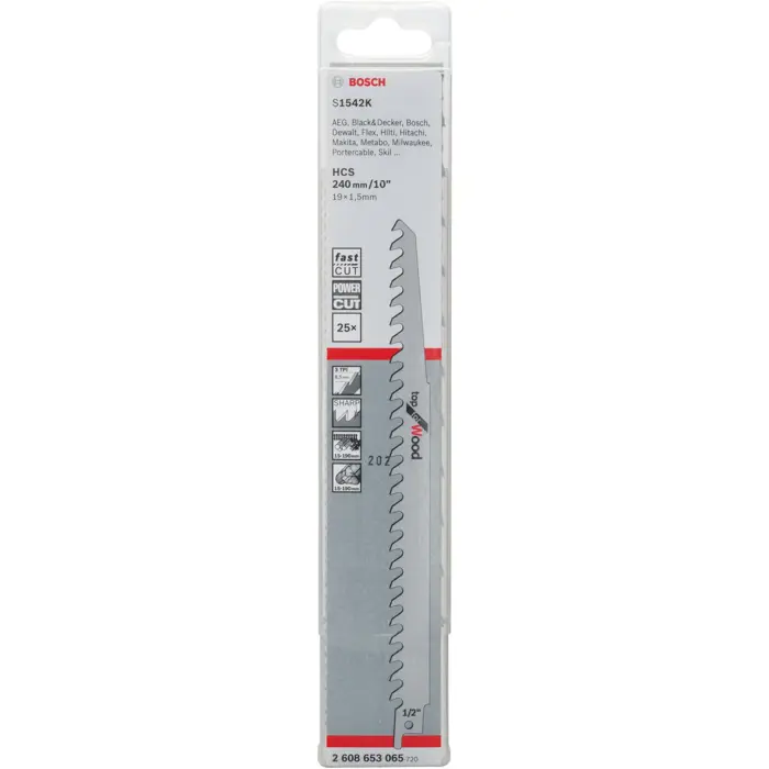 Bosch sabre saw blade S 1542 K Top for Wood, 25 pieces (length 240 mm)