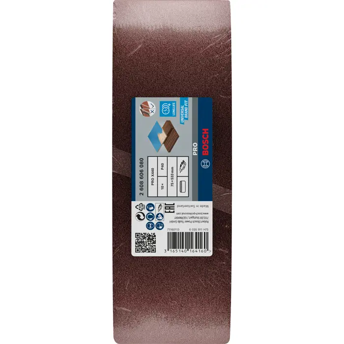 Bosch sanding belt X440 Best for Wood and Paint, 75x533mm, K40 (10 pieces)