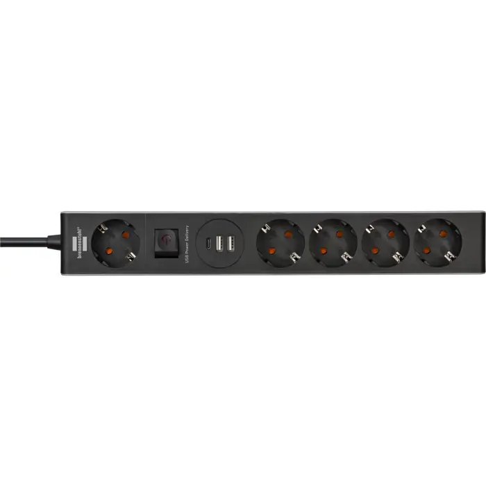 Brennenstuhl 5-way power strip (grey/black, 1.5 meters, 2x USB-A, 1x USB-C Power Delivery)