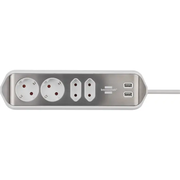 Brennenstuhl estilo corner power strip 4-way (white/stainless steel, 2x USB)