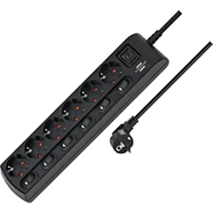 Brennenstuhl Individually switchable socket strip 6-way (black)