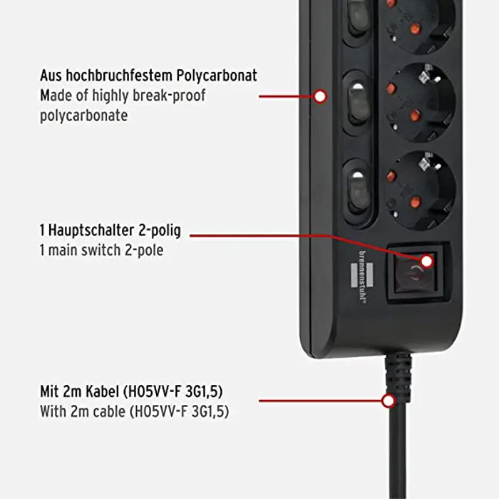 Brennenstuhl Individually switchable socket strip 6-way (black)
