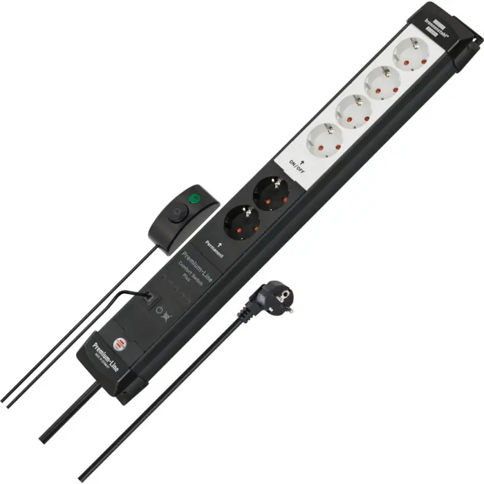 Brennenstuhl Premium-Line Comfort Switch Plus 6-way power strip, 2x permanent black/light grey, 3 meter cable, with hand/foot switch