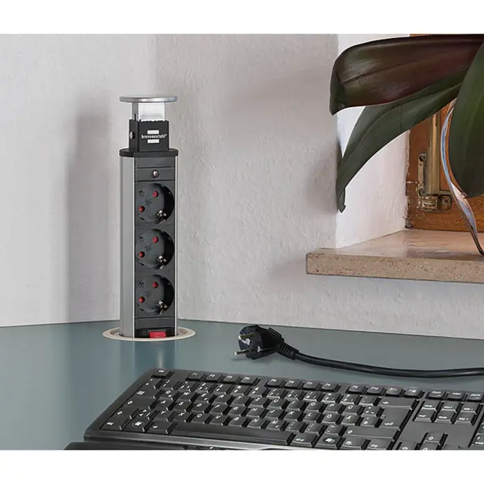 Brennenstuhl Tower Power Alu 3-fold 2m silver / black