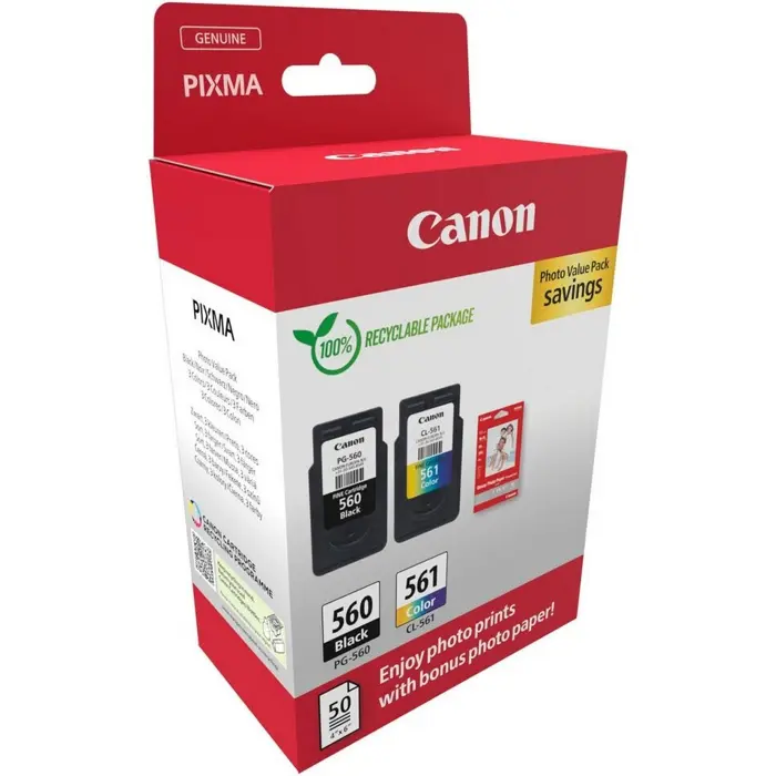 Canon Photo Value Pack PG-560/CL-561 ink cartridges including 50 sheets of 10x15 photo paper