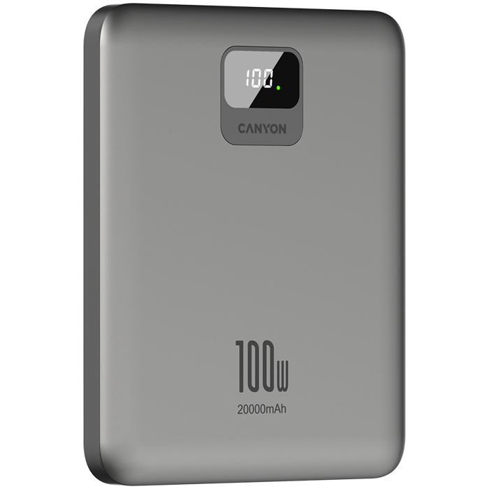 CANYON power bank PB-2008 LED FLAT 20000 mAh PD100W QC3.0 Dark Grey