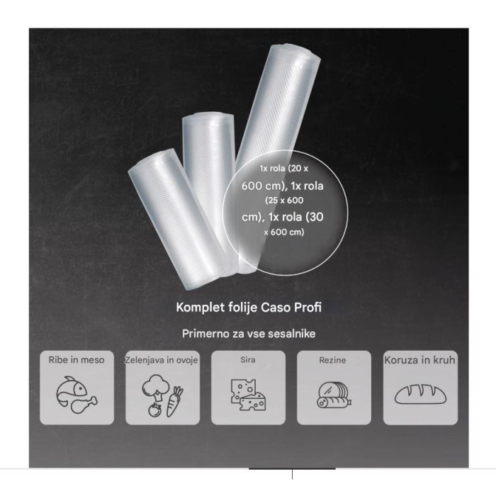 CASO foil set 1 20 × 30 cm + roll 20 × 600 cm, 30 × 600 cm
