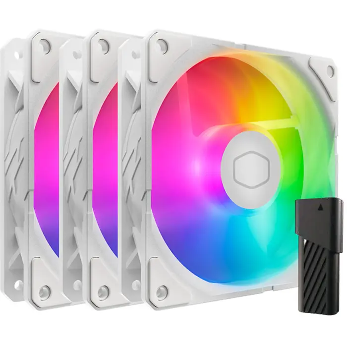 Cooler Master SickleFlow Edge 120 ARGB White Edition Fan Kit, white case fan, 3-pack, with A1 Mini LED controller, 120 mm